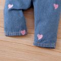 Baby Girl 100% Cotton Heart Embroidered Denim Pants Jeans Blue image 5