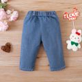 Baby Girl 100% Cotton Heart Embroidered Denim Pants Jeans Blue image 2