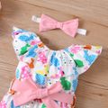 Easter 3pcs Baby Girl Allover Multicolor Rabbit Ruffle Collar Jumpsuit with Belt & Headband Set Colorful image 5