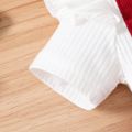 2pcs Baby Girl Ruffle Trim Bow Decor Short-sleeve Solid Spliced Romper & Headband Set Red image 4
