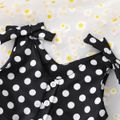 Toddler Girl Classic Polka dots Bowknot Design Sleeveless Belted Rompers BlackandWhite image 3