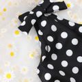 Toddler Girl Classic Polka dots Bowknot Design Sleeveless Belted Rompers BlackandWhite image 5