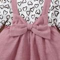 Baby Girl Allover Heart Print Bow Front Long-sleeve Spliced Dress Pink image 4