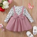 Baby Girl Allover Heart Print Bow Front Long-sleeve Spliced Dress Pink image 3