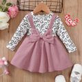 Baby Girl Allover Heart Print Bow Front Long-sleeve Spliced Dress Pink image 1