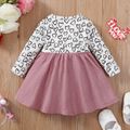 Baby Girl Allover Heart Print Bow Front Long-sleeve Spliced Dress Pink image 2