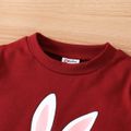 2pcs Baby Girl Rabbit Print Long-sleeve Sweatshirt and Leopard Print Pants Set Red image 4