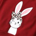 2pcs Baby Girl Rabbit Print Long-sleeve Sweatshirt and Leopard Print Pants Set Red image 5
