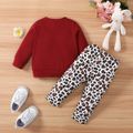 2pcs Baby Girl Rabbit Print Long-sleeve Sweatshirt and Leopard Print Pants Set Red image 3