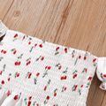 2pcs Toddler Girl Trendy 100% Cotton Ripped Denim Shorts and Smocked Off Shoulder Tee Set White image 3