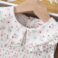 Toddler Girl Sweet Floral Print Belted Smocked Romper White image 3