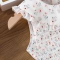 Toddler Girl Sweet Floral Print Belted Smocked Romper White image 4