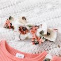 2pcs Baby Girl 95% Cotton Ribbed Flutter-sleeve Faux-two Floral Print Romper & Headband Set Pink image 3