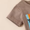 2pcs Baby Boy Short-sleeve Graphic Tee and Solid Shorts Set Brown image 3