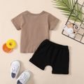 2pcs Baby Boy Short-sleeve Graphic Tee and Solid Shorts Set Brown image 2