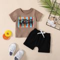 2pcs Baby Boy Short-sleeve Graphic Tee and Solid Shorts Set Brown image 1