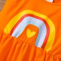 2pcs Toddler Girl Trendy Cotton Ruffled Camisole and Ripped Panel Denim Shorts Set Orange image 2