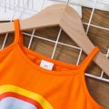 2pcs Toddler Girl Trendy Cotton Ruffled Camisole and Ripped Panel Denim Shorts Set Orange image 3