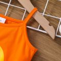 2pcs Toddler Girl Trendy Cotton Ruffled Camisole and Ripped Panel Denim Shorts Set Orange image 4