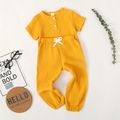 2pcs Toddler Girl/Boy 100% Cotton Basic Solid Henley Shirt and Pants Set Yellow image 5