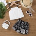 2pcs Toddler Girl Boho 100% Cotton Camisole and Allover Print Shorts Set White image 2