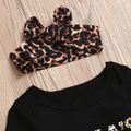 3pcs Leopard and Letter Print Long-sleeve Baby Set Black
