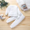 2-piece Toddler Girl/Boy Solid Ribbed Sweater and Elasticized Pants Casual Set White image 4