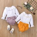 Crepe 2pcs Color Block Flounce and Bow Decor Long-sleeve Baby Set Ginger
