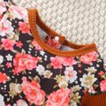 Baby 2pcs Floral Print Ribbed Cotton Long-sleeve Baby Romper Brown
