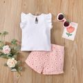 2pcs Baby Cotton Lace Splicing Ruffle Sleeveless Top and Floral Print Shorts Set White