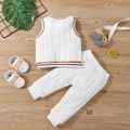 2pcs Baby Cartoon Bear Embroidered White Sleeveless Knitted Vest and Trousers Set Beige