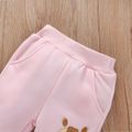 2-piece Baby Girl Animal Embroidered Pullover Sweatshirt and Elasticized Pants Set Pink