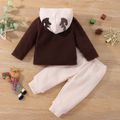 2pcs Baby Boy/Girl Coffee Thickened Fleece Long-sleeve Hooded Coat and Waffle Trousers Set Coffee