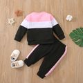2pcs Baby Girl Letter Print Color Block Long-sleeve Sweatshirt and Trousers Set Pink
