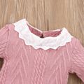 2pcs Baby Girl Imitation Knitting Long-sleeve Top and Denim Overall Dress Set Pink