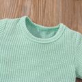 2pcs Baby Girl Solid Ribbed Short-sleeve Tee and Shorts Set Mint Green