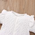 2pcs Baby Girl Solid Cable Knit Textured Long-sleeve Ruffle Top and Trousers Set White