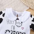 2pcs Baby Boy/Girl Letter and Cow Print Doll Collar Long-sleeve Footed Jumpsuit with Hat Set White