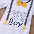 Baby Boy Bow Tie Decor Letter Print White Long-sleeve Jumpsuit White