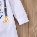 Baby Boy Bow Tie Decor Letter Print White Long-sleeve Jumpsuit White