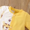 2pcs Baby Boy Cartoon Tiger Print Long-sleeve Colorblock Jumpsuit with Hat Set Color block