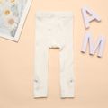 leggings caneladas com bordado de margarida de cor pura para bebê / criança Branco