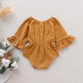 100% Cotton Solid Bowknot Decor Long-sleeve Baby Romper Ginger image 4
