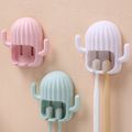 Cactus Toothbrush Holder Wall-Mounted Free Punch Tooth Brush Storage Rack Bathroom Accessories Pink image 3