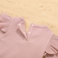 2pcs Ribbed Stripe Print Ruffle Decor Long-sleeve Baby Set Dark Pink