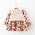 Baby 2pcs Floral Print Long-sleeve Fleece Lined Dress and Vest Set Red