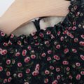 2pcs Baby Floral Print Fleece Lined Long-sleeve Dress and Faux Fur Vest Set Black