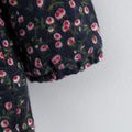 2pcs Baby Floral Print Fleece Lined Long-sleeve Dress and Faux Fur Vest Set Black