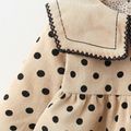 Baby Doll Collar Polka Dots Long-sleeve Corduroy Dress Khaki