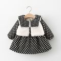 2-piece Baby Girl Polka dots Lace Trim Long-sleeve Dress and Fuzzy White Vest Set Black image 1